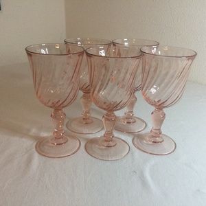 Five Vintage Pink  Depression Goblets